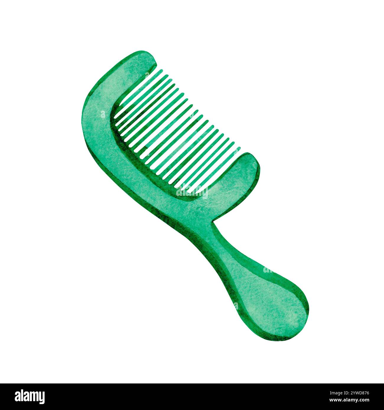 Immagine di un accessorio - un pettine. Realizzato in tecnica acquerello. Pettine verde per capelli, il disegno è fatto a mano Foto Stock