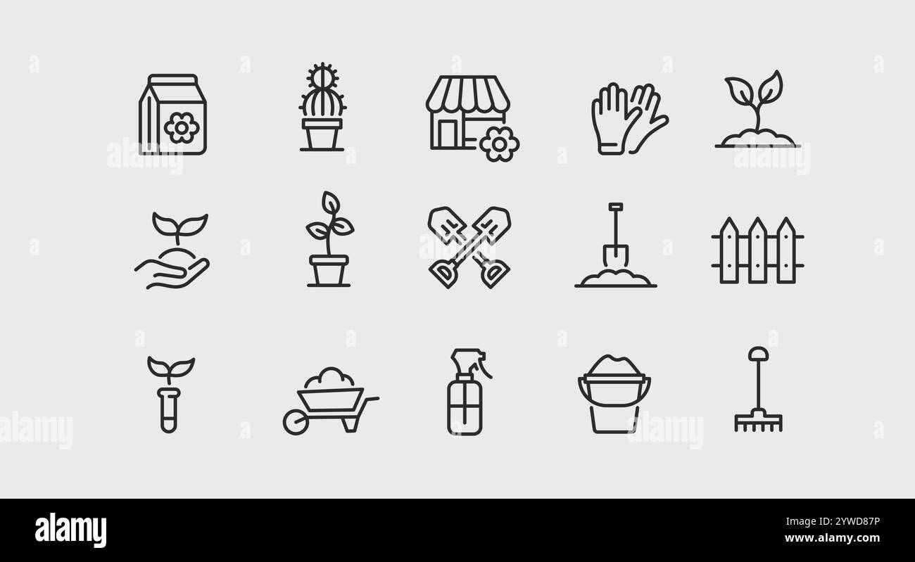 Set icone giardinaggio Illustrazione Vettoriale