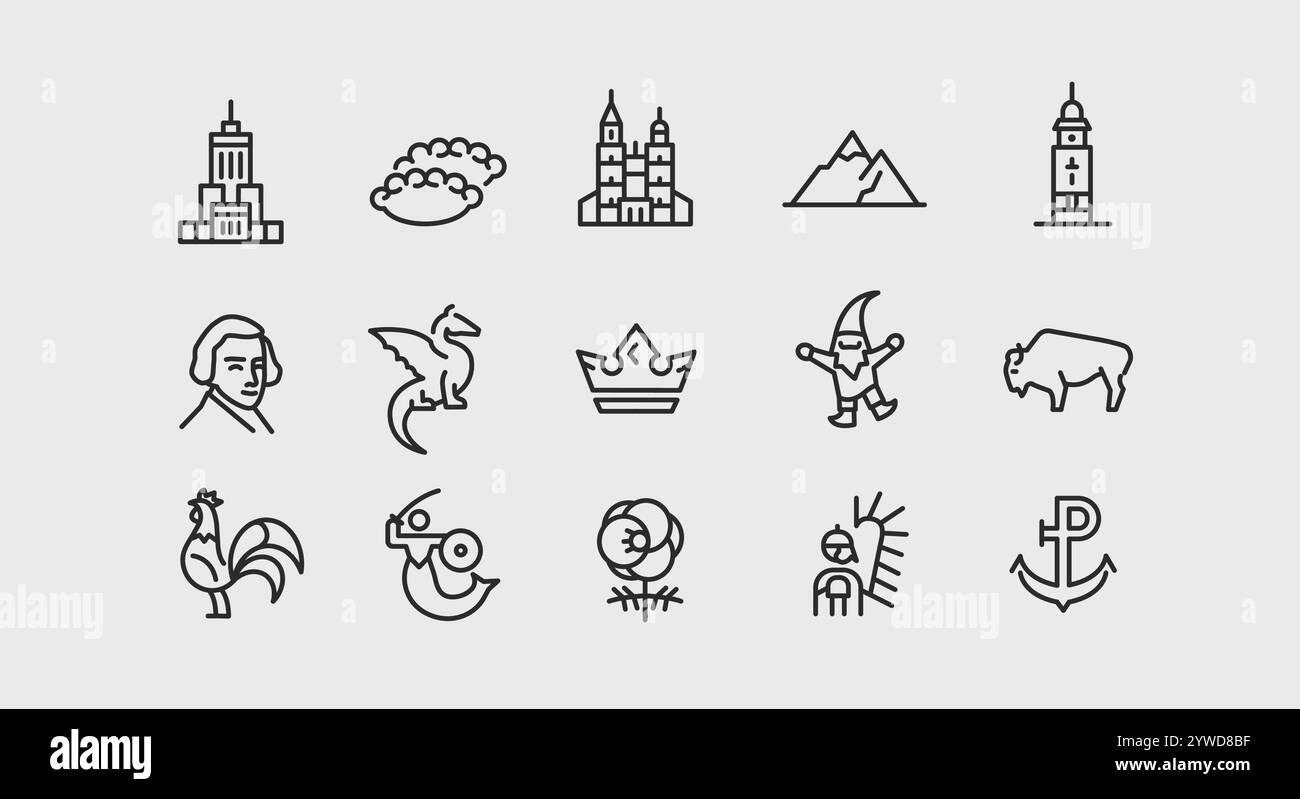Set icone culturali della Polonia Illustrazione Vettoriale