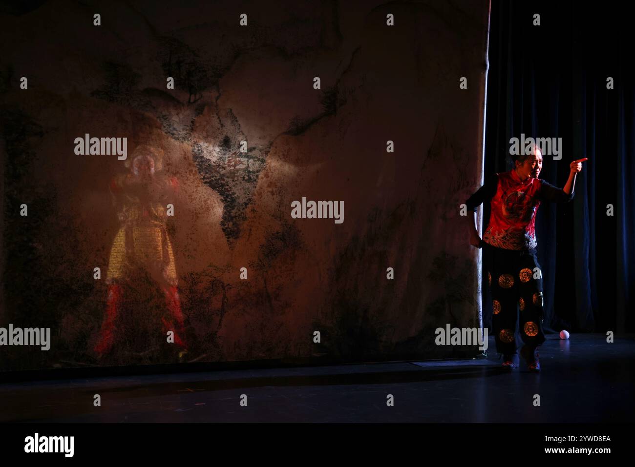 Montreal, Canada. 23 novembre 2024. Il Consolato generale cinese a Montreal tenne lo spettacolo tematico sull'amicizia tra Cina e Canada a Montreal, Canada, la sera del 23 novembre 2024. Artisti locali cinesi e altri artisti etnici hanno eseguito la rappresentazione teatrale francese Monkey King. Credito: Yu Ruidong/China News Service/Alamy Live News Foto Stock