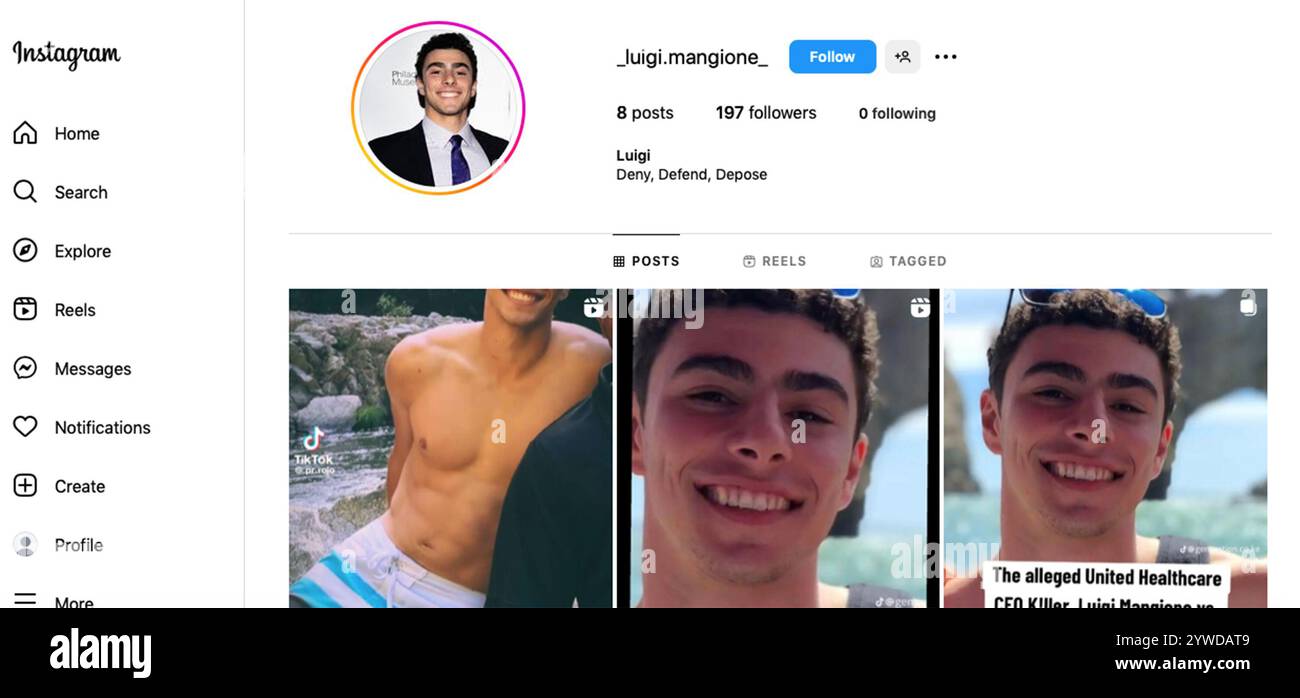 10 dicembre 2024, New York City, New York, USA: Screengrab dell'account Instagram di Luigi Mangione, il presunto assassino del CEO di UnitedHealthcare Brian Thompson. (Credit Image: © Billy Tompkins/ZUMA Press Wire) SOLO PER USO EDITORIALE! Non per USO commerciale! Foto Stock