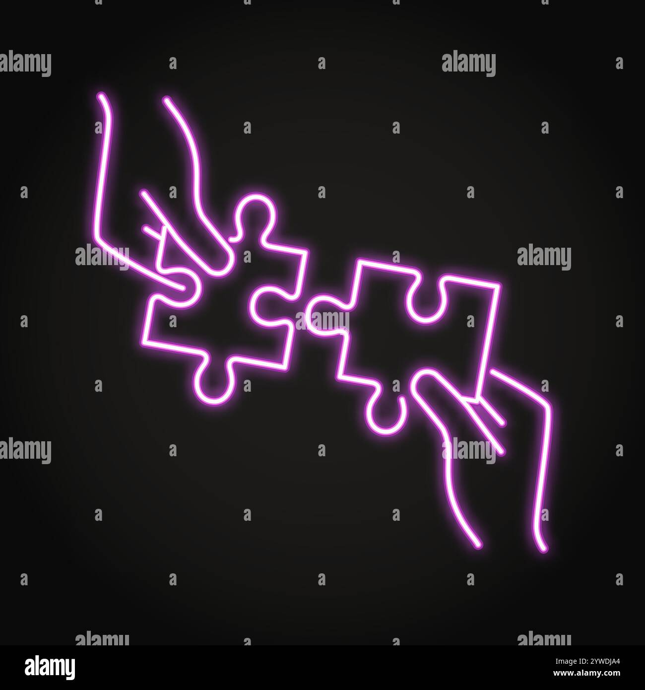 Icona al neon per creare un puzzle insieme. Connessione, lavoro di squadra, risoluzione dei problemi. Illustrazione vettoriale Illustrazione Vettoriale