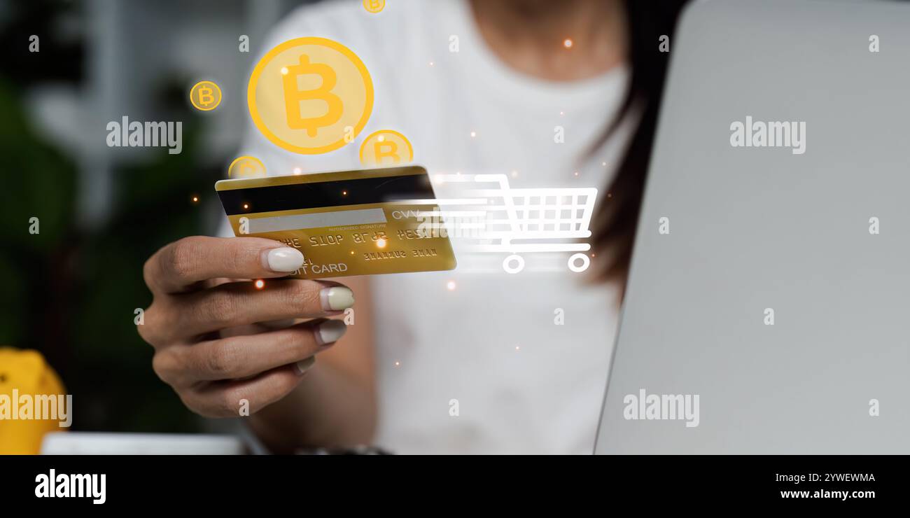 Pagamento digitale nell'e-commerce shopping online stile di vita moderno ambiente digitale prospettiva dell'utente Foto Stock