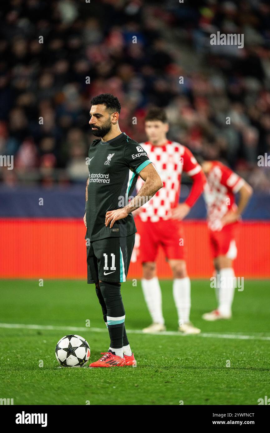 Girona, Spagna, 10 dicembre 2024. Spagna-calcio - Champions League - fase di campionato - Girona FC vs Liverpool. (11) Mohamed Salah. Crediti: Joan G/Alamy Live News Foto Stock