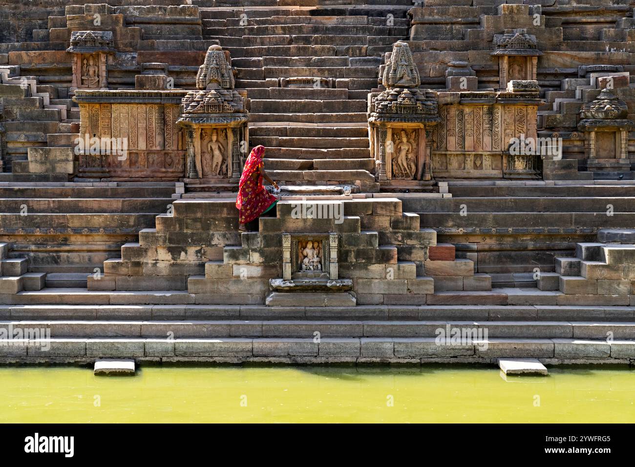 Sun Temple e il suo gradino a Modhera, India Foto Stock