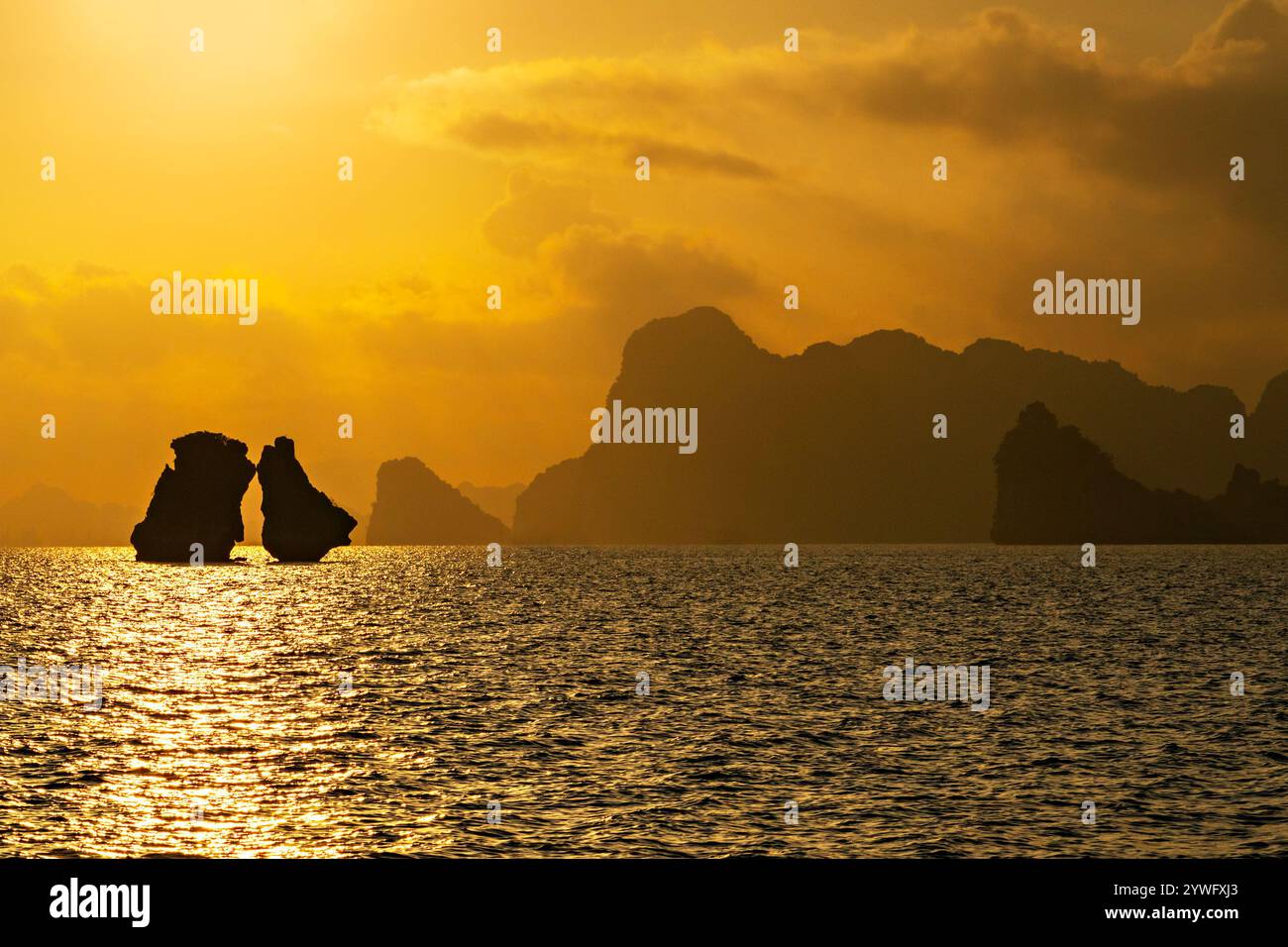 Ammira le formazioni rocciose carsiche nella baia di ha Long, Vietnam Foto Stock