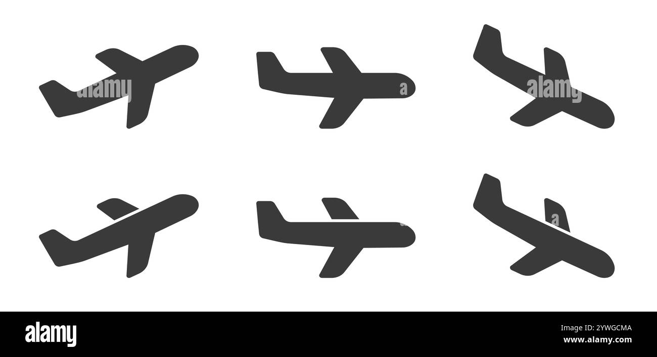 Set di simboli per il piano di decollo e atterraggio. Logo degli arrivi e delle partenze con il cartello dei trasporti aerei. Immagine vettoriale dell'aereo. Illustrazione traslazione piatta. Isolato Illustrazione Vettoriale