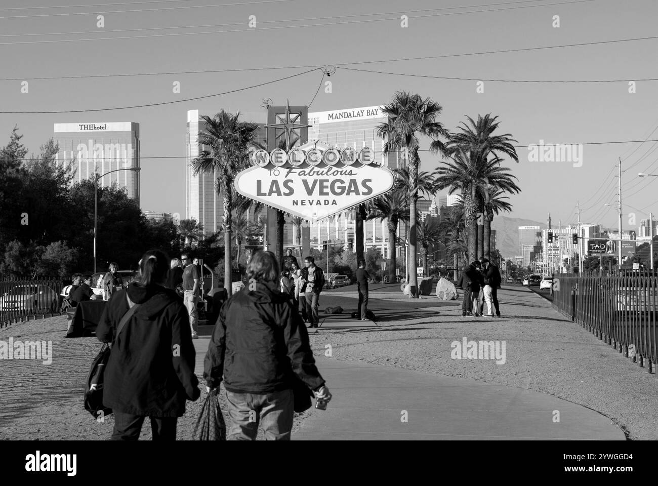 La folla si riunisce presso l'iconico cartello "Welcome to Fabulous Las Vegas" a Las Vegas, Nevada, Stati Uniti. Foto Stock