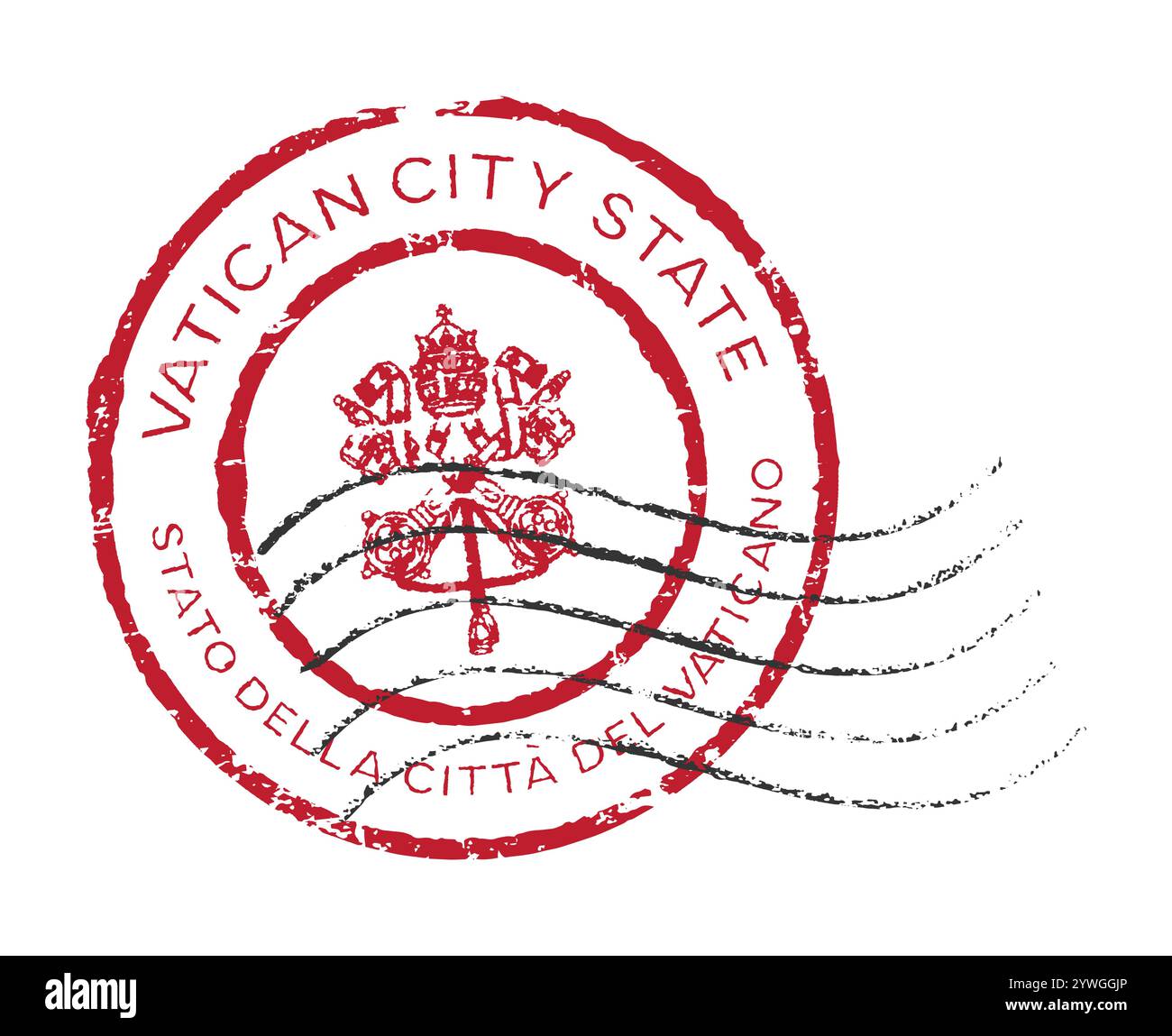 Timbro postale "Stato della città del Vaticano". Iscrizione inglese e italiana. Stemma Vaticano al centro. Illustrazione Vettoriale