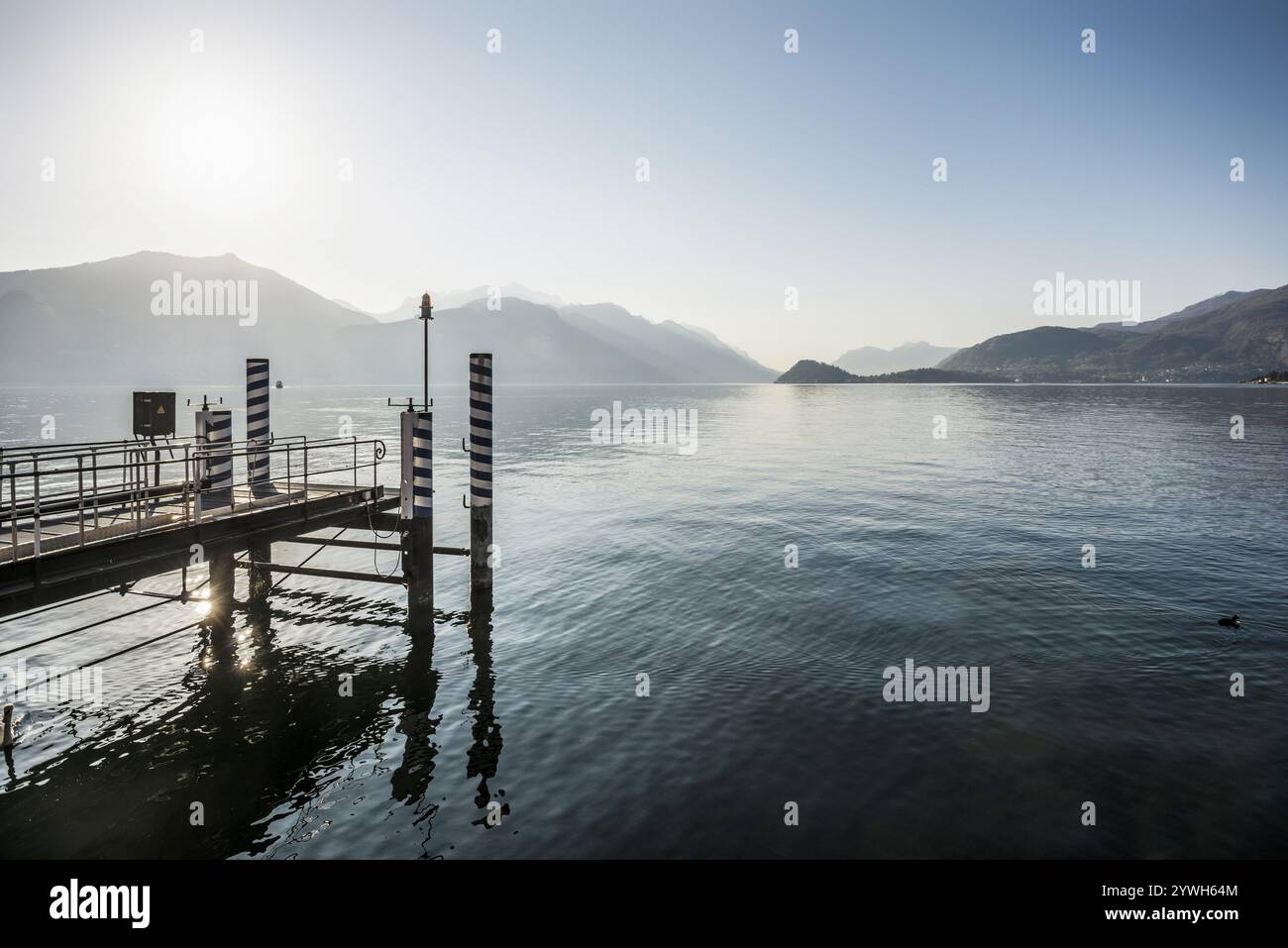 Passeggiata sul lago, atmosfera mattutina, primavera, Menaggio, provincia di Como, lago di Como, Lago di Como, Lombardia, Italia, Europa Foto Stock