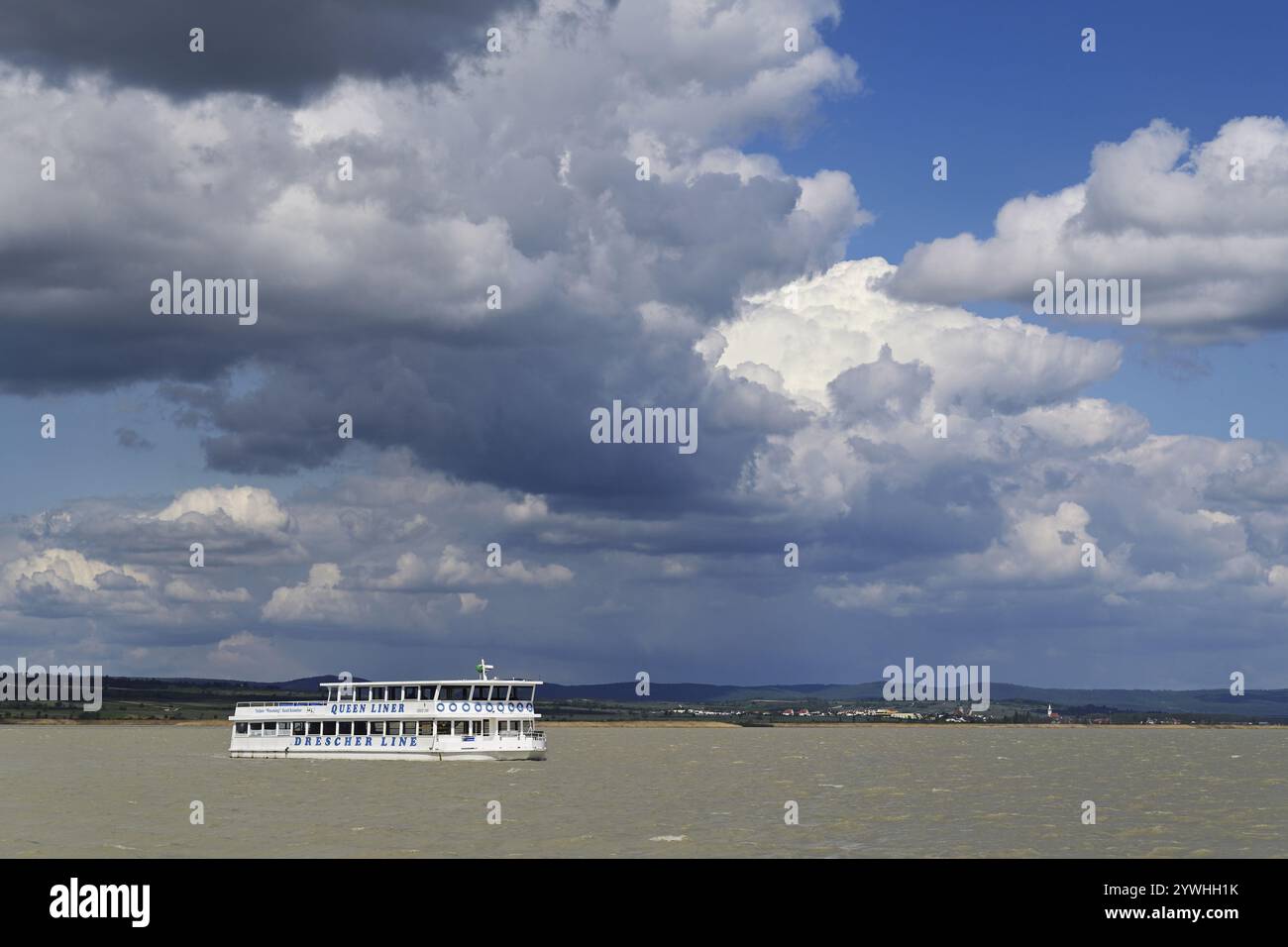 Traghetto per biciclette sul lago Neusiedl, Illmitz, Parco Nazionale Seewinkel, Burgenland, Austria, Europa Foto Stock