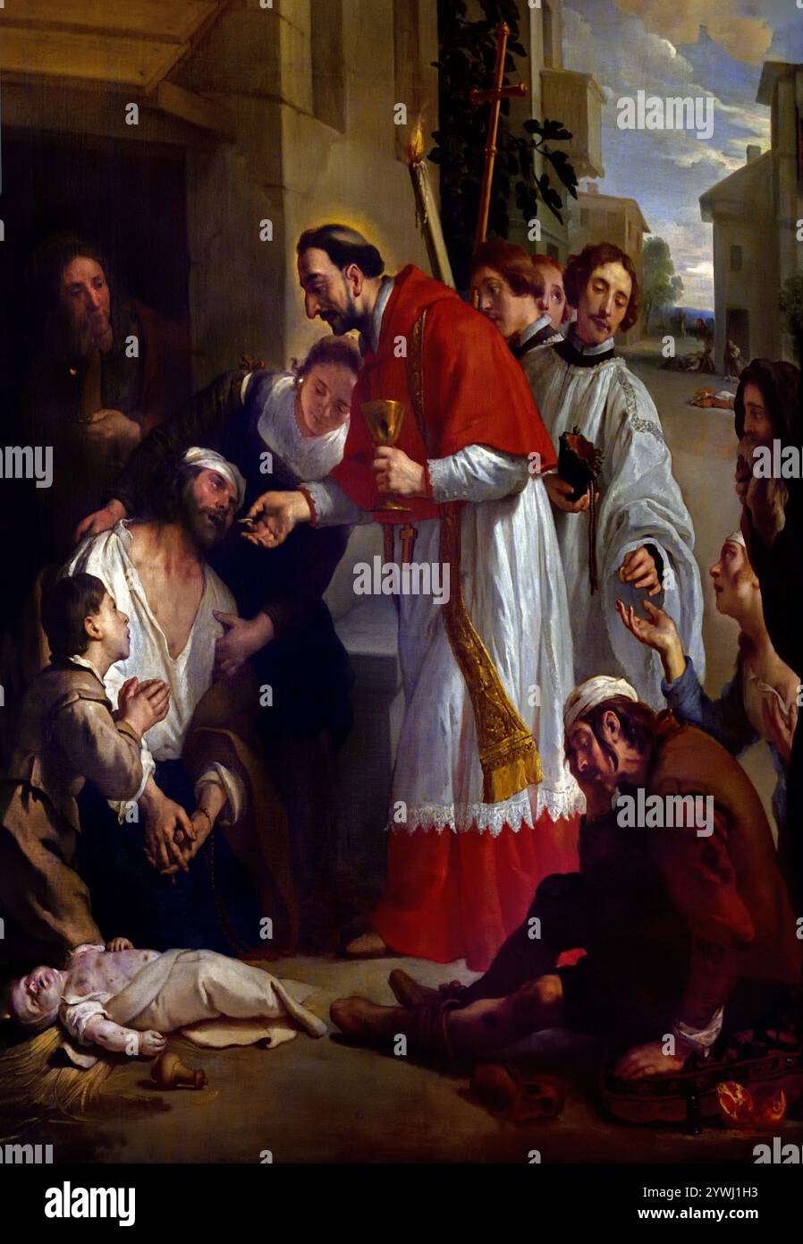 San Carlo Borromeo che dava la Santa Comunione alle vittime della peste di Milano 1640 Gaspar de Crayer o Jasper de Crayer 1584 – 1669 è stato un pittore fiammingo Anversa, Belgio, Francia Museo di Belle Arti, Foto Stock