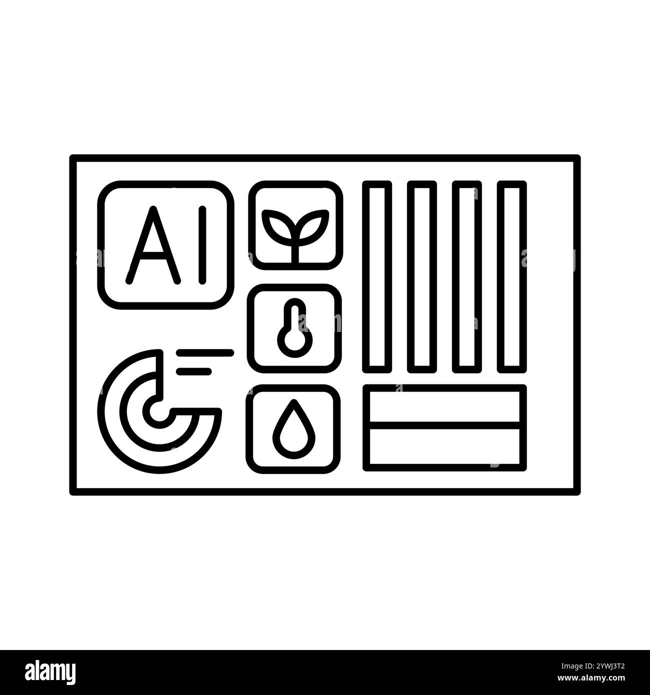 Icona della linea nera AgroAnalytics. Agricoltura intelligente. Elemento isolato vettoriale. Traccia modificabile. Illustrazione Vettoriale
