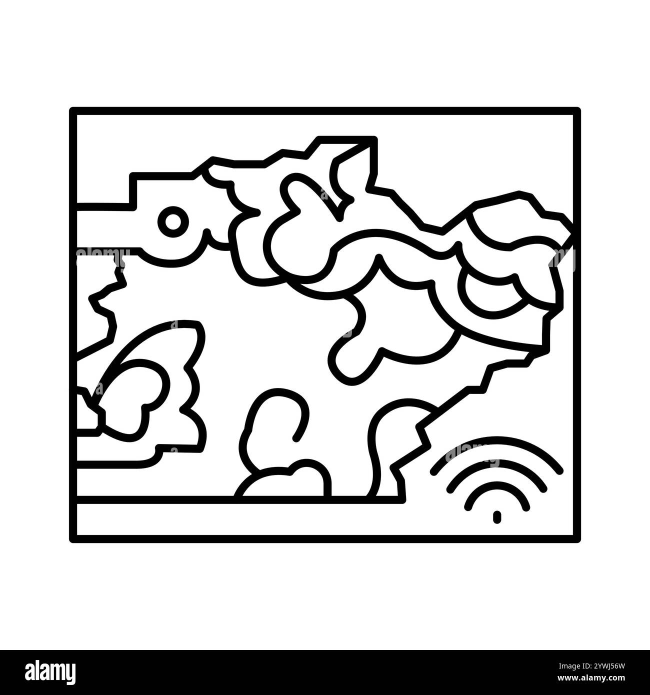 Icona della linea nera GIS per l'agricoltura. Agricoltura intelligente. Elemento isolato vettoriale. Traccia modificabile. Illustrazione Vettoriale