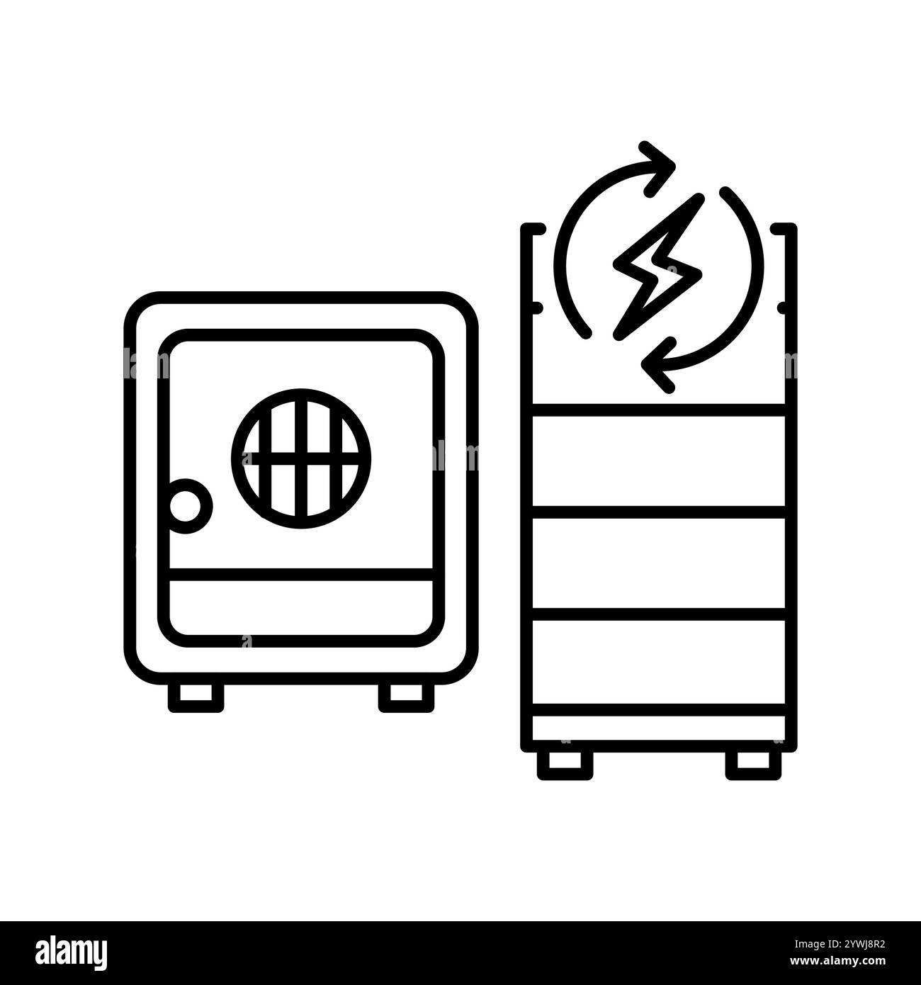 Icona della linea nera delle tecnologie di immagazzinamento dell'energia. Elemento isolato vettoriale. Traccia modificabile. Illustrazione Vettoriale