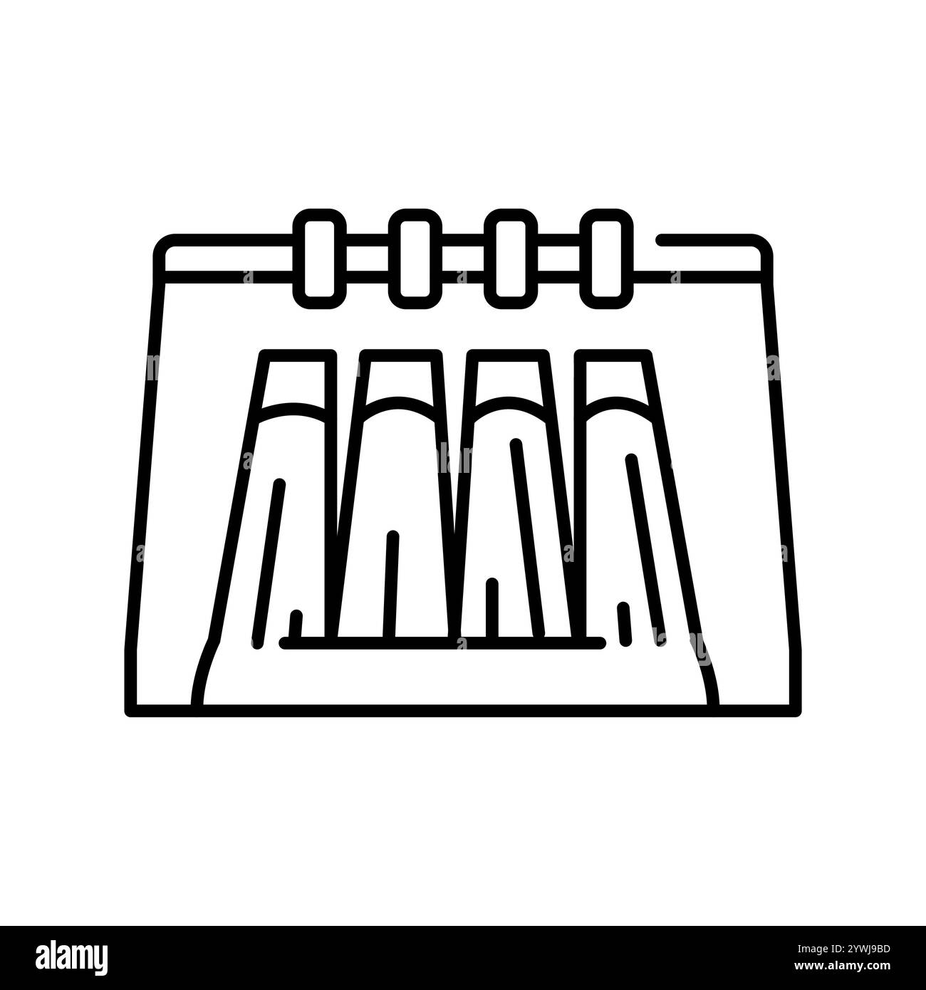 Icona della linea nera della centrale idroelettrica. Elemento isolato vettoriale. Traccia modificabile. Illustrazione Vettoriale