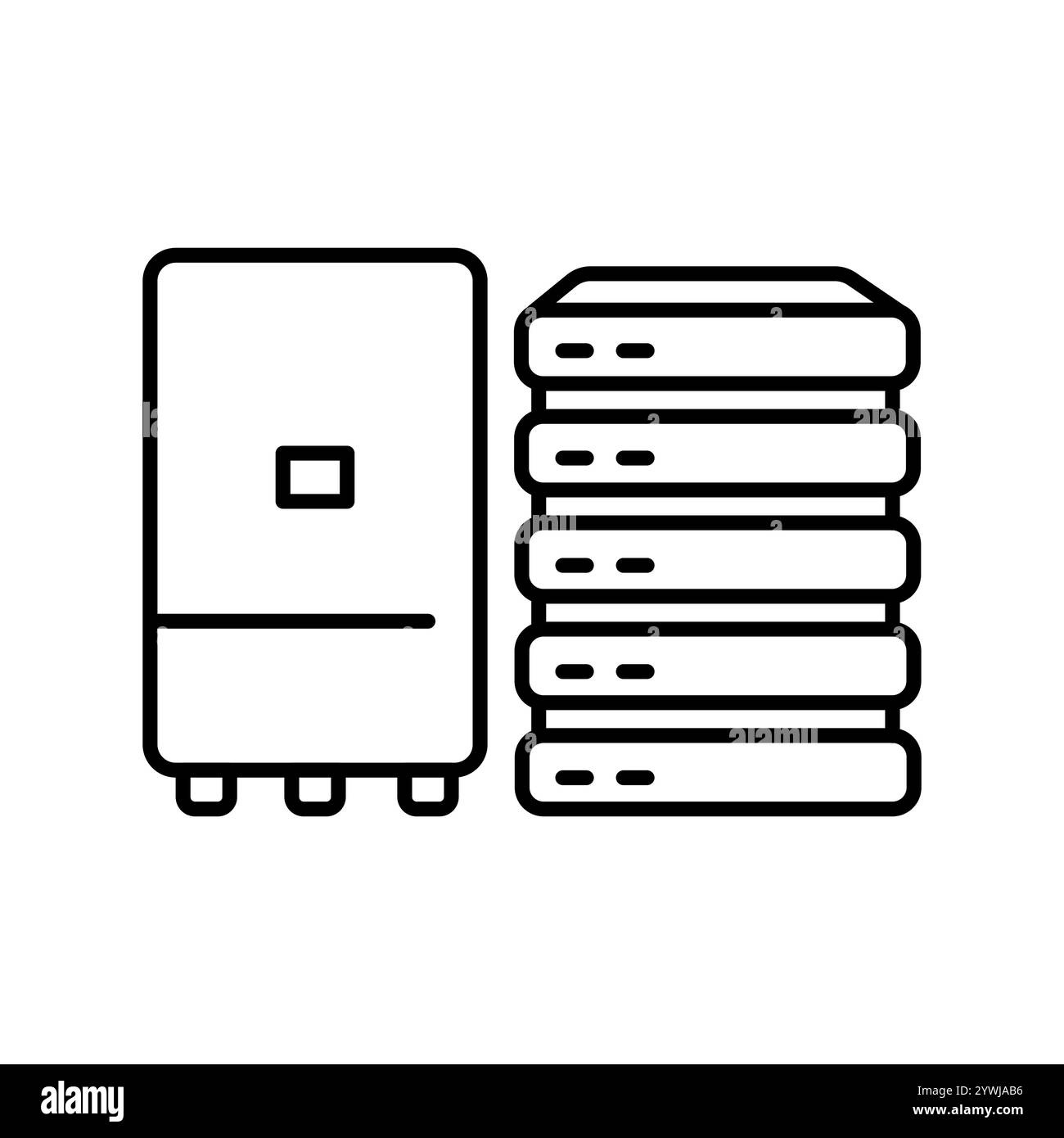 Icona della linea nera del sistema di alimentazione ibrida. Elemento isolato vettoriale. Traccia modificabile. Illustrazione Vettoriale