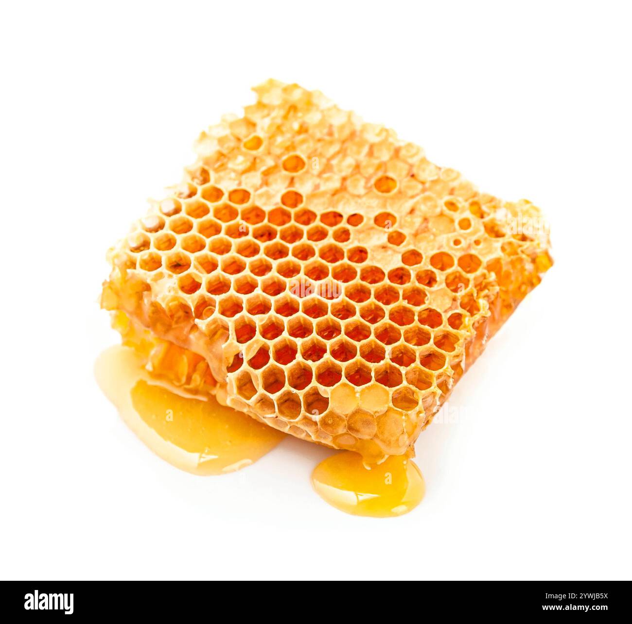 Favo dolce con miele liquido macinato su sfondi bianchi. Ingrediente alimentare sano... Cibo per ingredienti ayurveda. Foto Stock