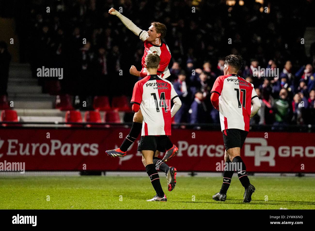 Rotterdam, Paesi Bassi. 11 dicembre 2024. Rotterdam - Kelvin Neijenhuis del Feyenoord O19 durante il sesto round del nuovo format della Lega Giovanile 2024/2025. Il match è ambientato tra il Feyenoord U19 e l'AC Sparta Praha U19 a Nieuw Varkenoord l'11 dicembre 2024 a Rotterdam, nei Paesi Bassi. Credito: Foto Box to Box/Alamy Live News Foto Stock