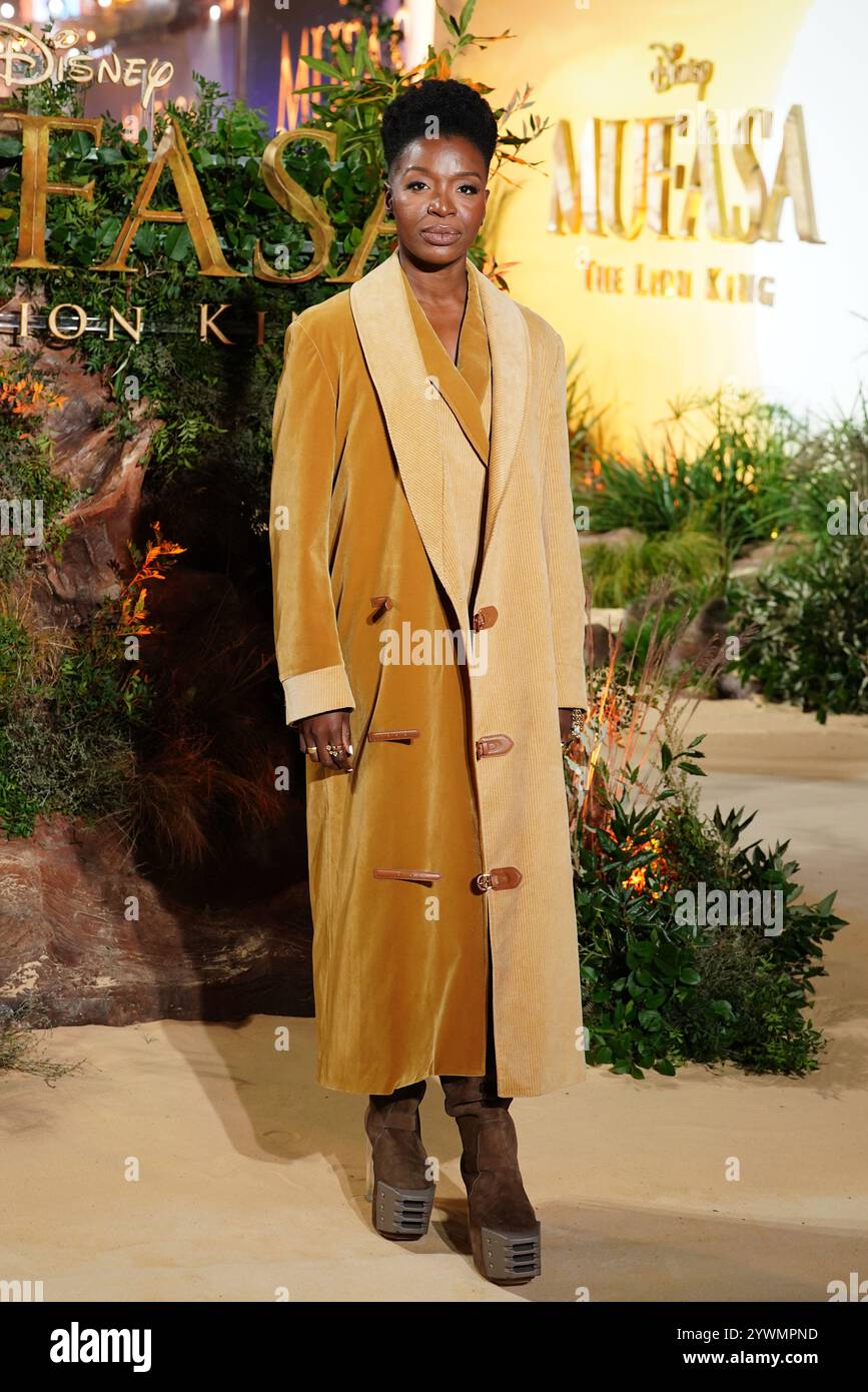 Folake Olowofoyeku partecipa alla prima britannica di Mufasa: The Lion King, al Cineworld Leicester Square di Londra. Data foto: Mercoledì 11 dicembre 2024. Foto Stock