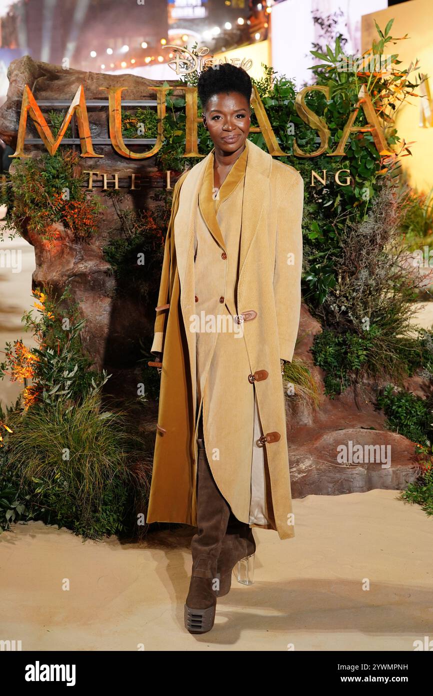 Folake Olowofoyeku partecipa alla prima britannica di Mufasa: The Lion King, al Cineworld Leicester Square di Londra. Data foto: Mercoledì 11 dicembre 2024. Foto Stock