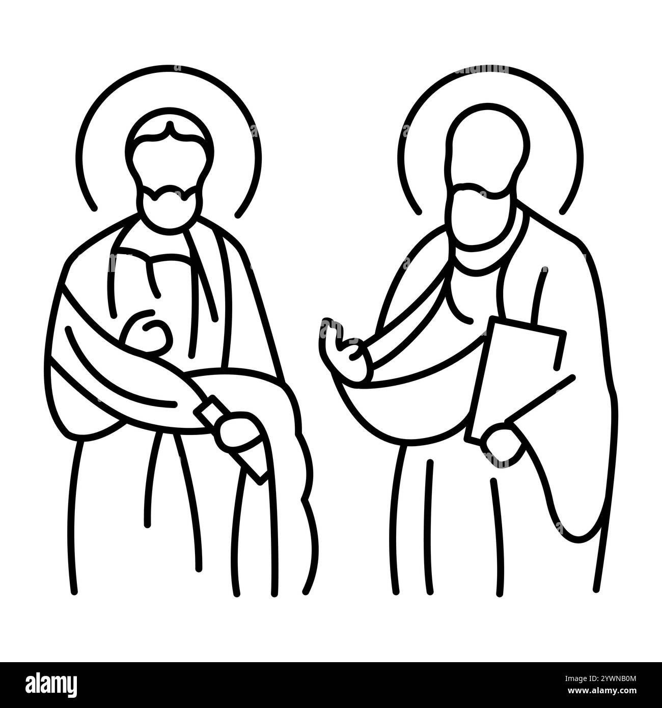 Festa degli Apostoli Pietro e Paolo icona della linea nera. Concetto di vacanza cristiana. Traccia modificabile Illustrazione Vettoriale