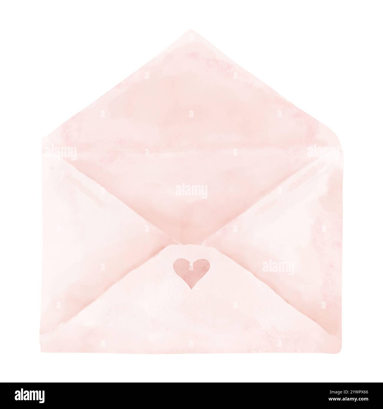 Graziosa busta rosa di san valentino per un'atmosfera festosa. Illustrazione digitale acquerello. Busta aperta con un piccolo cuore isolato su sfondo bianco. Per Foto Stock