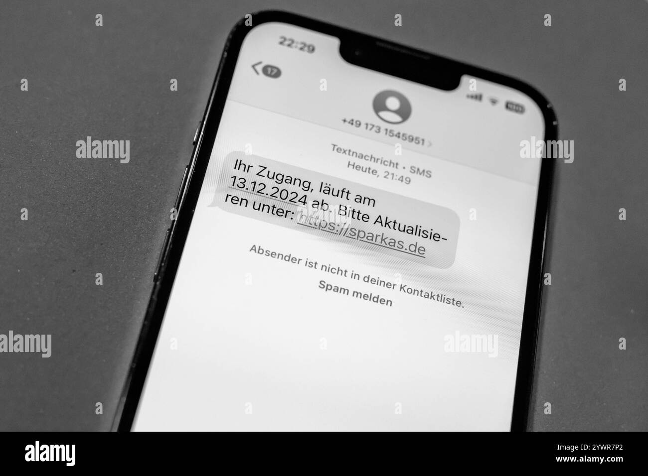 GER, Deutschland, Berlino, online, Betrug, SMS, Handy - Format, Online-Banking, Smishing, 11.12.2024, *** GER, Germania, Berlino, online, frode, SMS, formato telefono cellulare, online banking, smishing, 11 12 2024, copyright: HMBxMedia/UwexKoch Foto Stock