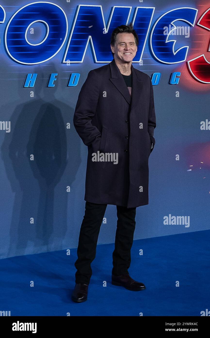 Londra, Regno Unito. 10 dicembre 2024. Jim Carrey partecipa alla premiere britannica "Sonic the Hedgehog 3" al Cineworld Leicester Square. Crediti: Guy Corbishley/Alamy Live News Foto Stock