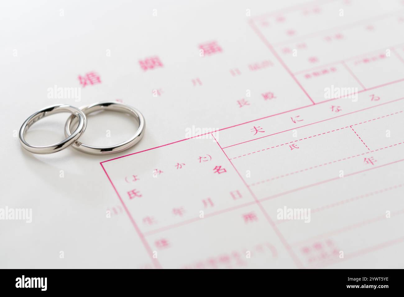 Gli anelli di nozze e il certificato di matrimonio Foto Stock