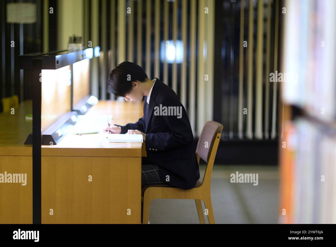 Ragazzi delle superiori che studiano in biblioteca Foto Stock