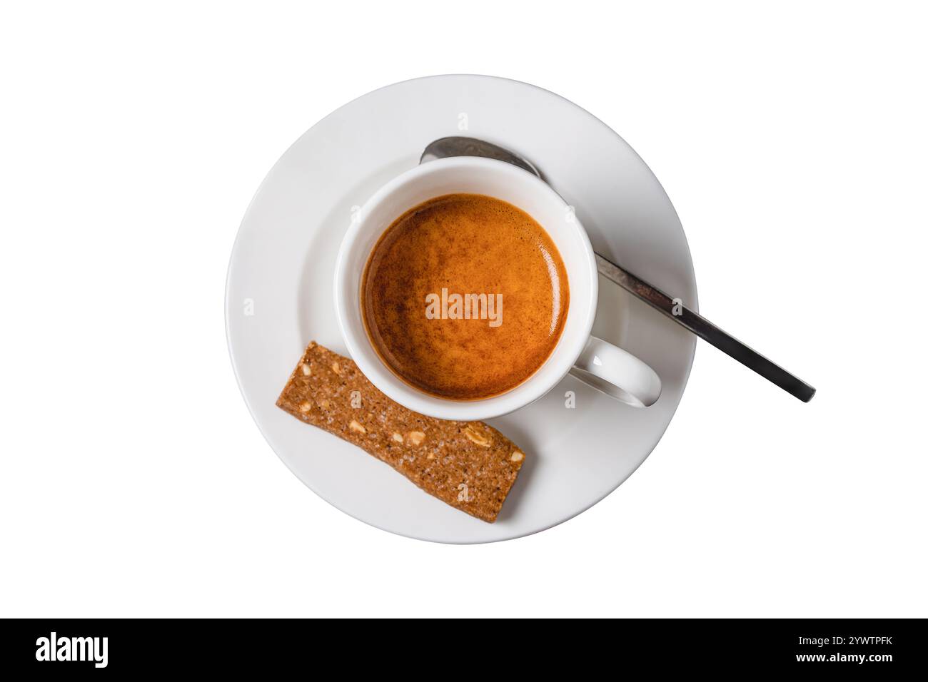 Espresso in porcellana bianca su sfondo bianco. Caffè espresso Foto Stock