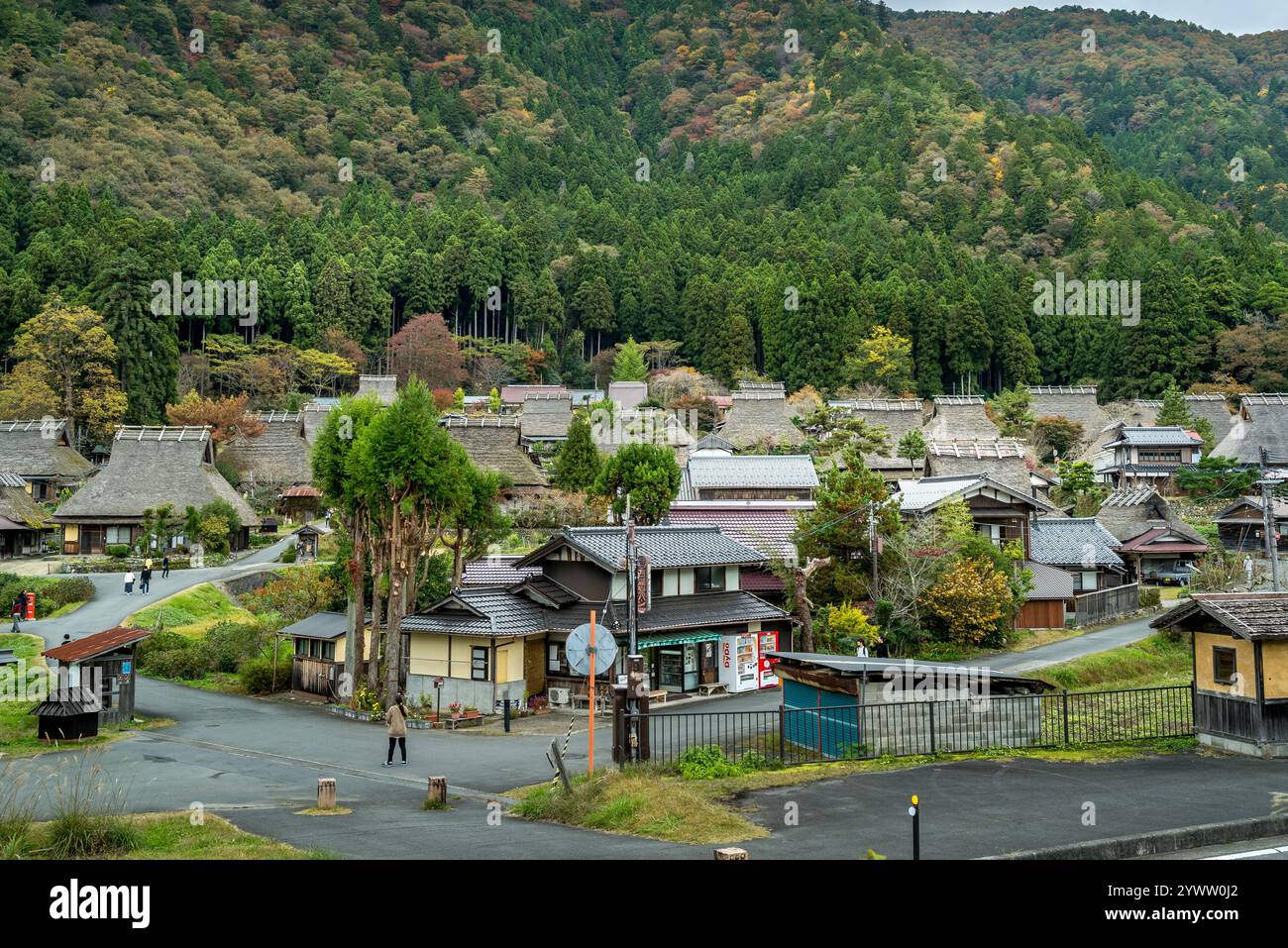 Miyama, una cittadina rurale giapponese con case tradizionali e tetti di paglia vicino a Kyoto Foto Stock