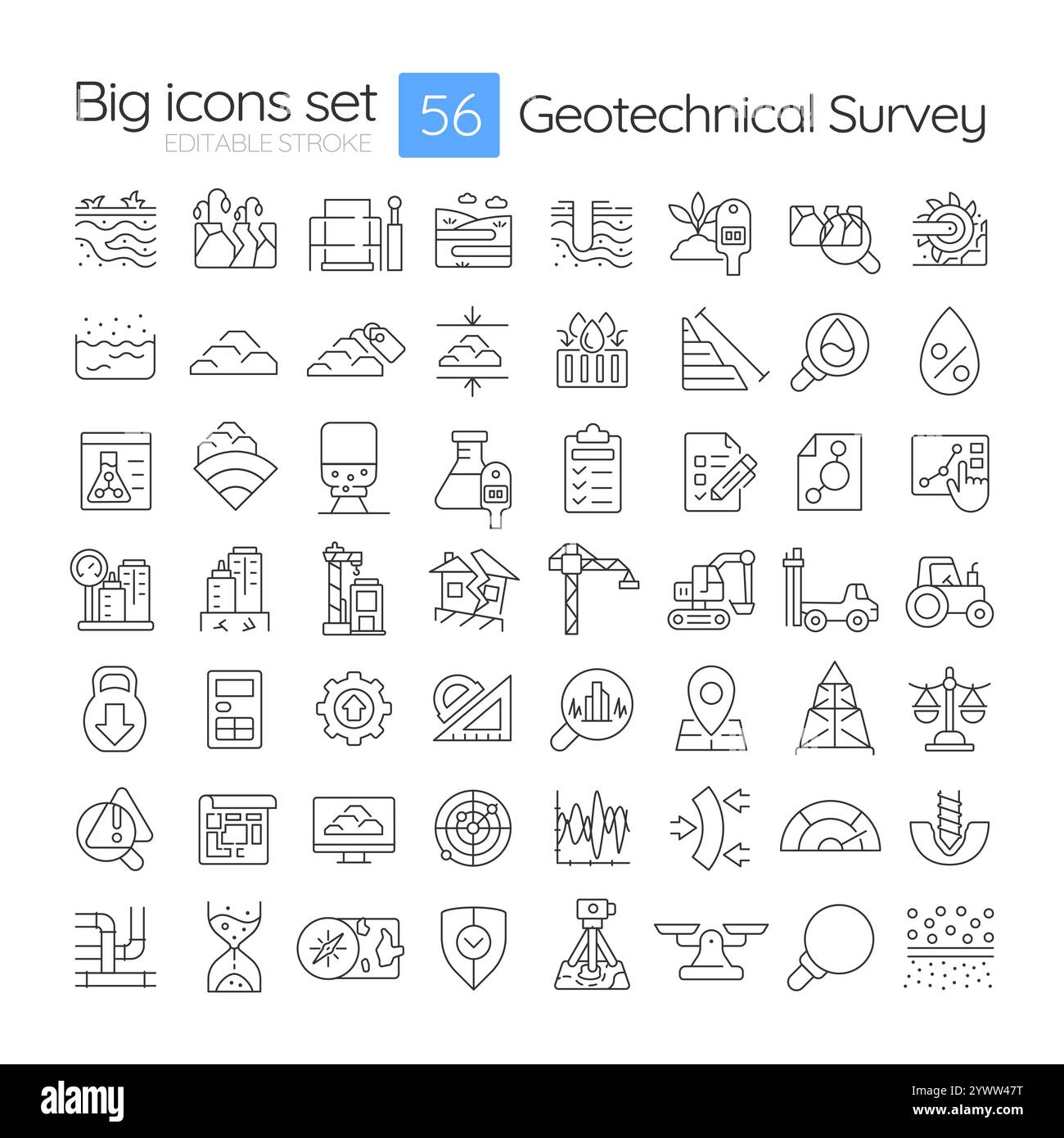 Set di icone lineari per sondaggi geotecnici Illustrazione Vettoriale