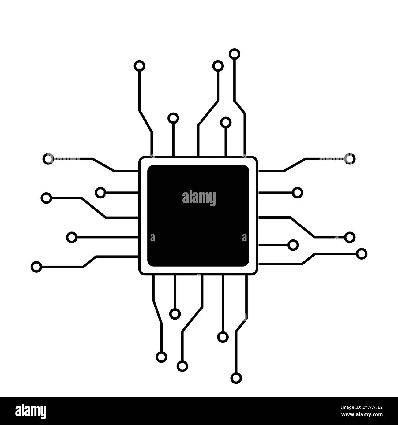 Icona della linea del processore, scheda con tecnologia cpu microchip, unità di elaborazione centrale. Elemento di design silhouette semplice e piatta. Illustrazione vettoriale Illustrazione Vettoriale
