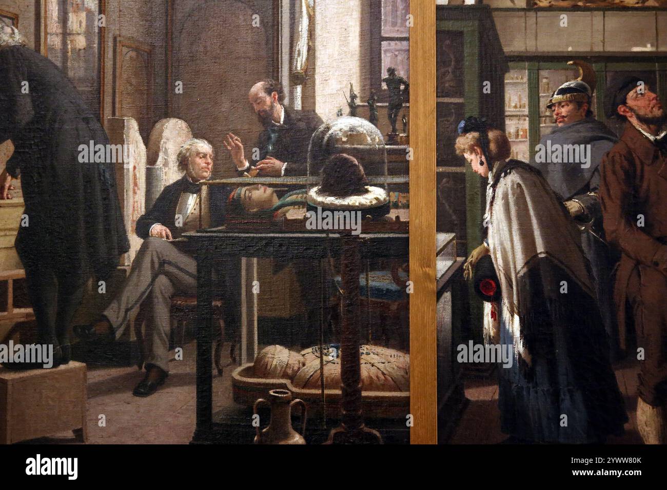 Il Museo Egizio e il Museo di Scienze naturali di Torino. . Dipinto ad olio su tela di Lorenzo Delleani, 1871. Scena della stanza del museo. Egiziano Foto Stock