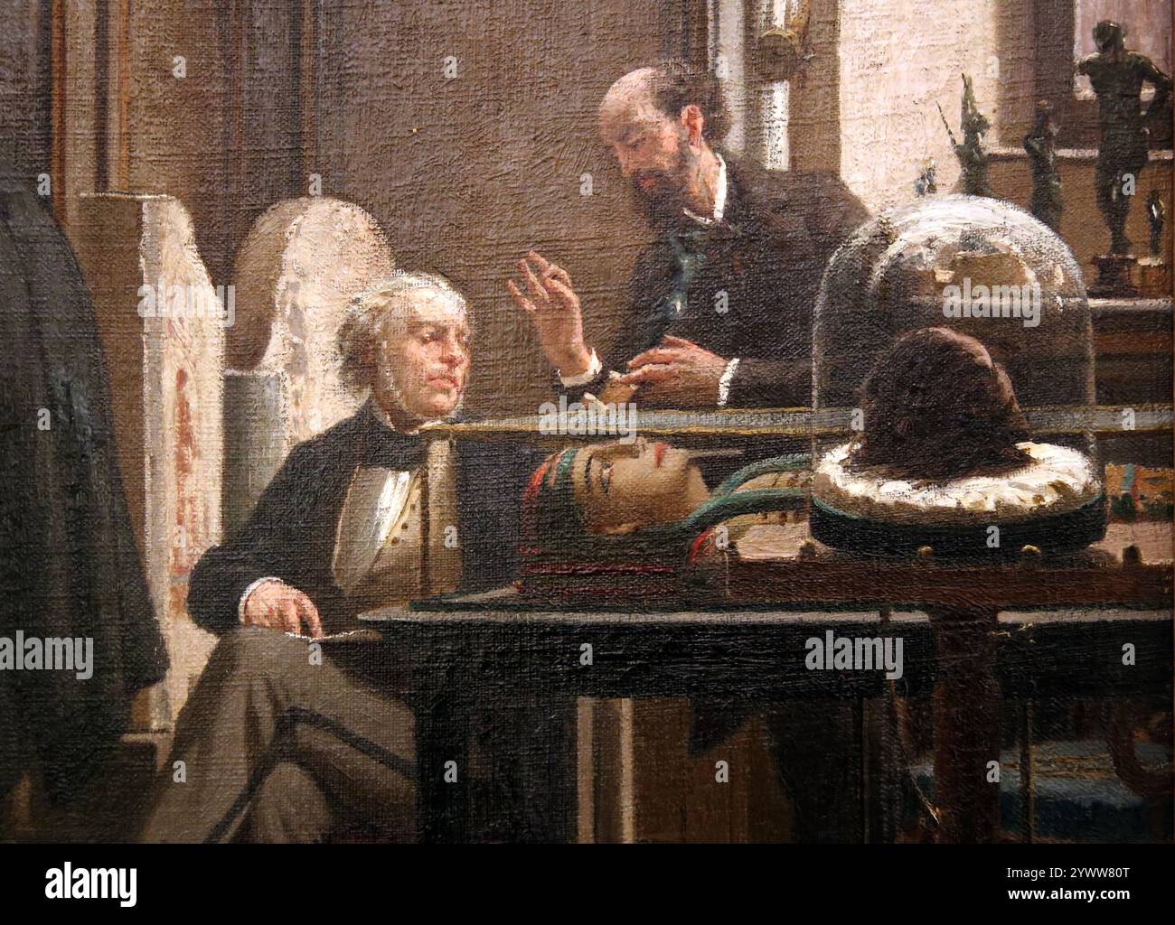 Il Museo Egizio e il Museo di Scienze naturali di Torino. . Dipinto ad olio su tela di Lorenzo Delleani, 1871. Scena della stanza del museo. Egiziano Foto Stock