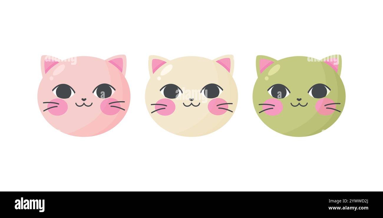 Carino kawaii, gatto dango. Dolce di dango mochi. Tradizionale wagashi dolce giapponese. Illustrazione vettoriale Illustrazione Vettoriale