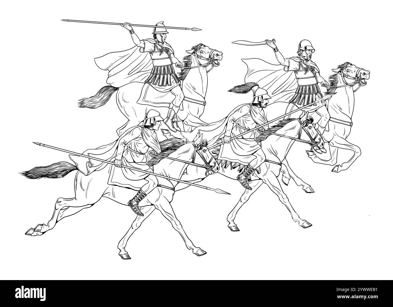 L'attacco della cavalleria di Alessandro Magno. Antichi guerrieri in battaglia. Foto Stock