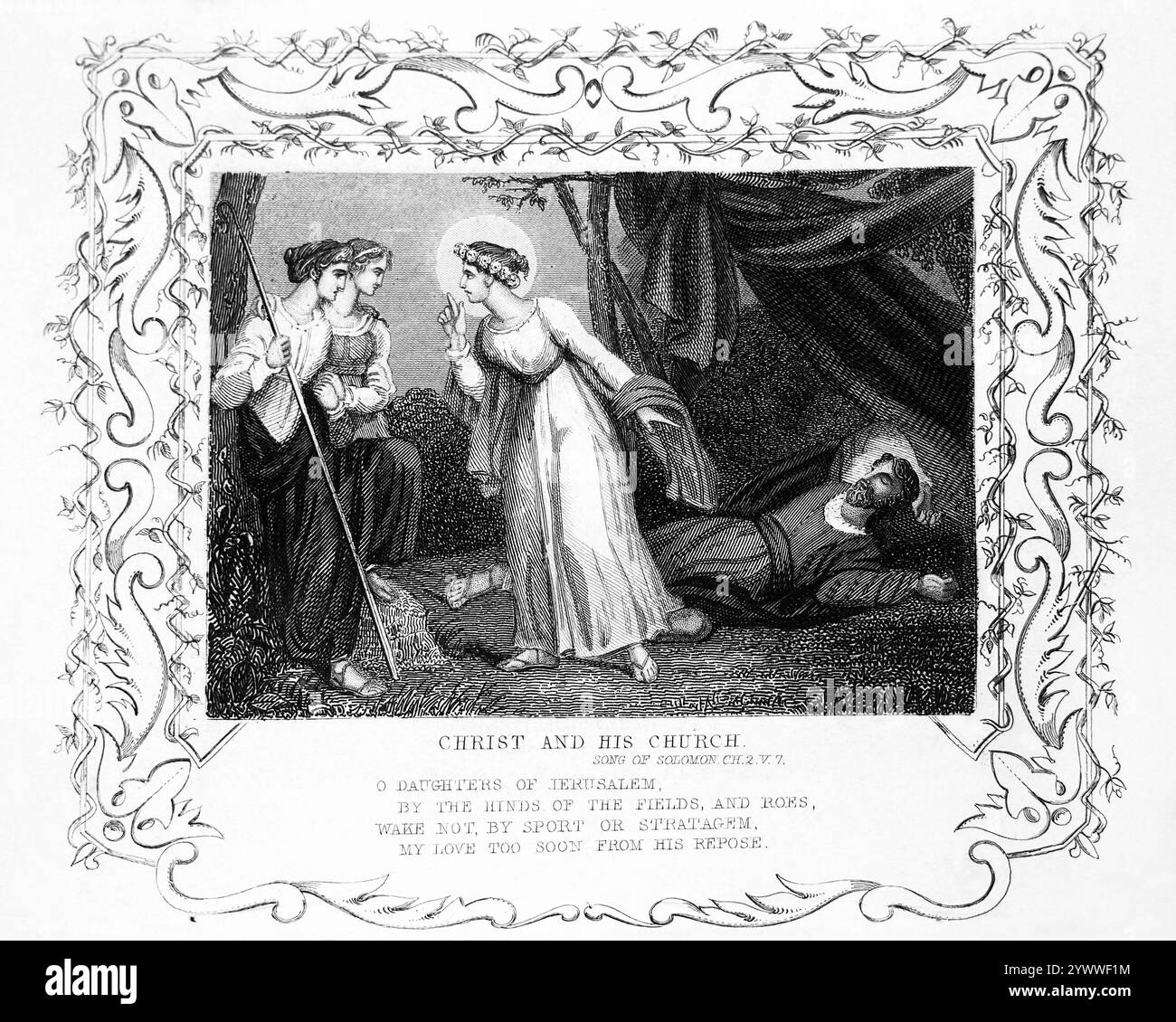 Incisione d'acciaio di Cristo e della sua Chiesa 'o Figlie di Gerusalemme da parte delle indie dei campi e delle rughe, non svegliarsi con lo sport o stratagemma il mio amore Foto Stock