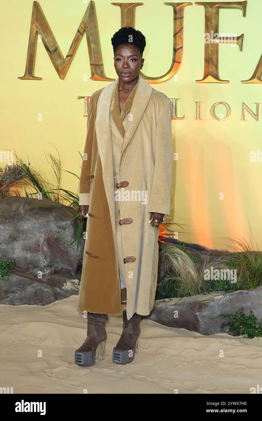 Folake Olowofoyeku, Mufasa: Il Re Leone - Premiere del Regno Unito, Leicester Square, Londra, Regno Unito, 11 dicembre 2024, foto di Richard Goldschmidt Foto Stock