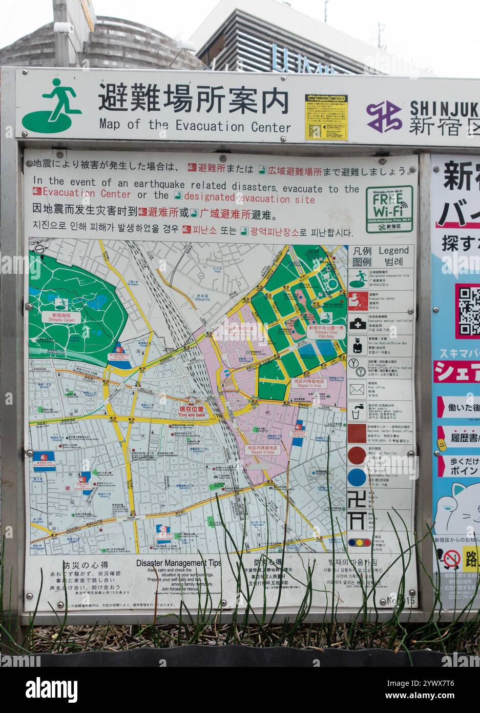 Mappa stradale del quartiere di Shinjuku che mostra che siete qui sia in inglese che in giapponese, Tokyo, Giappone, Tokyo, Giappone, Asia. Foto Stock