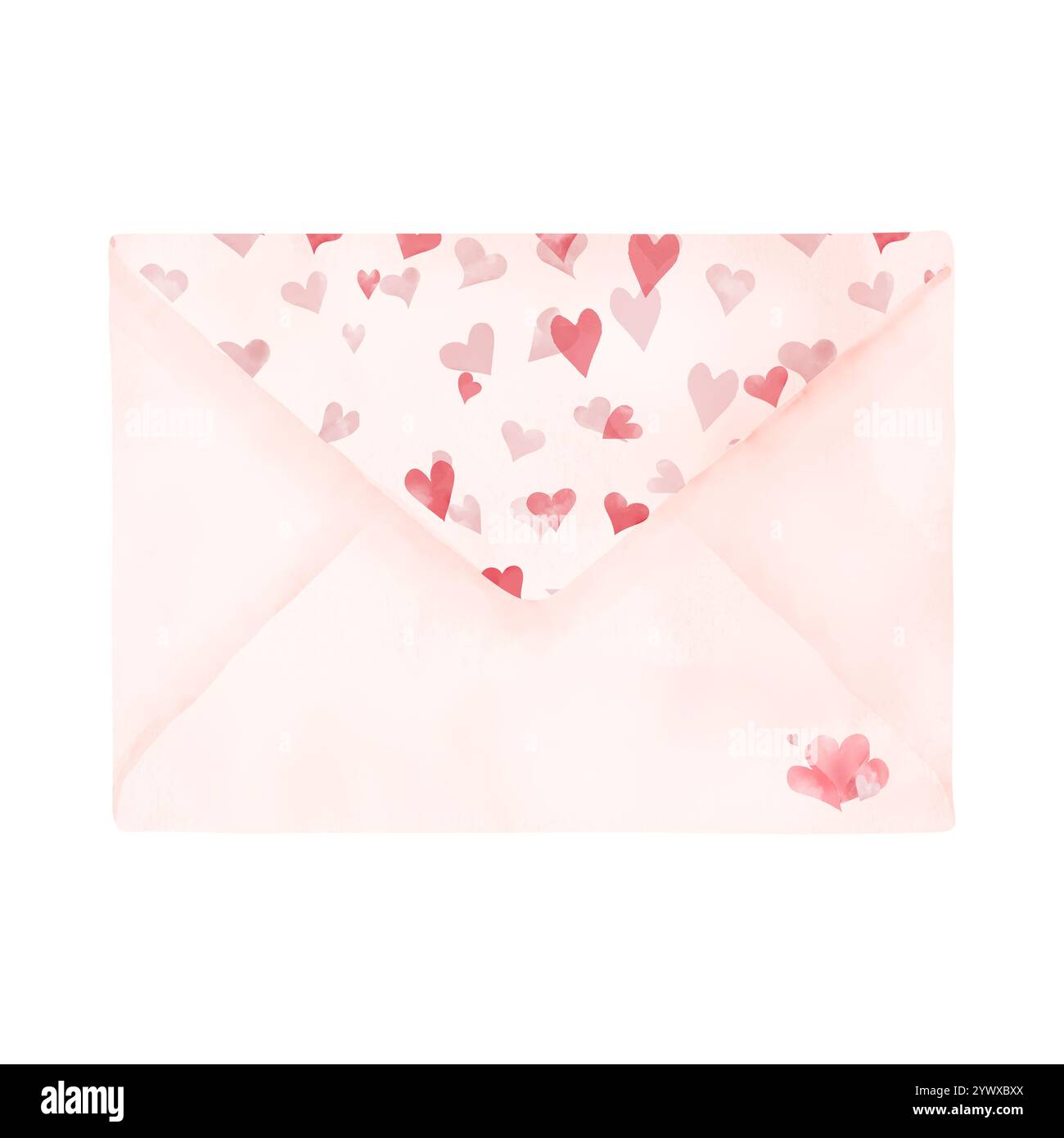 Busta rosa di San Valentino per un'atmosfera festosa con il cuore in tasca. Illustrazione digitale acquerello. Busta sigillata con piccolo cuore isolato su wh Foto Stock