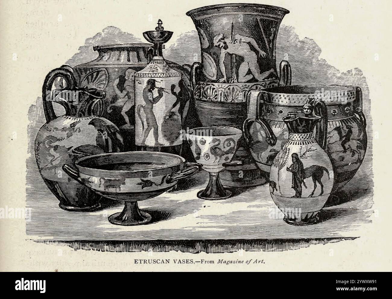 VASI ETRUSCHI dal libro VIII i Romani dal volume 3 della storia universale di Ridpath: Un resoconto dell'origine, della condizione primitiva e dello sviluppo etnico delle grandi razze dell'umanità, e dei principali eventi nell'evoluzione e nel progresso della vita civile tra uomini e nazioni, da fonti recenti e autentiche con un'indagine preliminare sul tempo, il luogo e le modalità dell'inizio di Ridpath, John Clark, 1840-1900 pubblicato nel 1897 Foto Stock