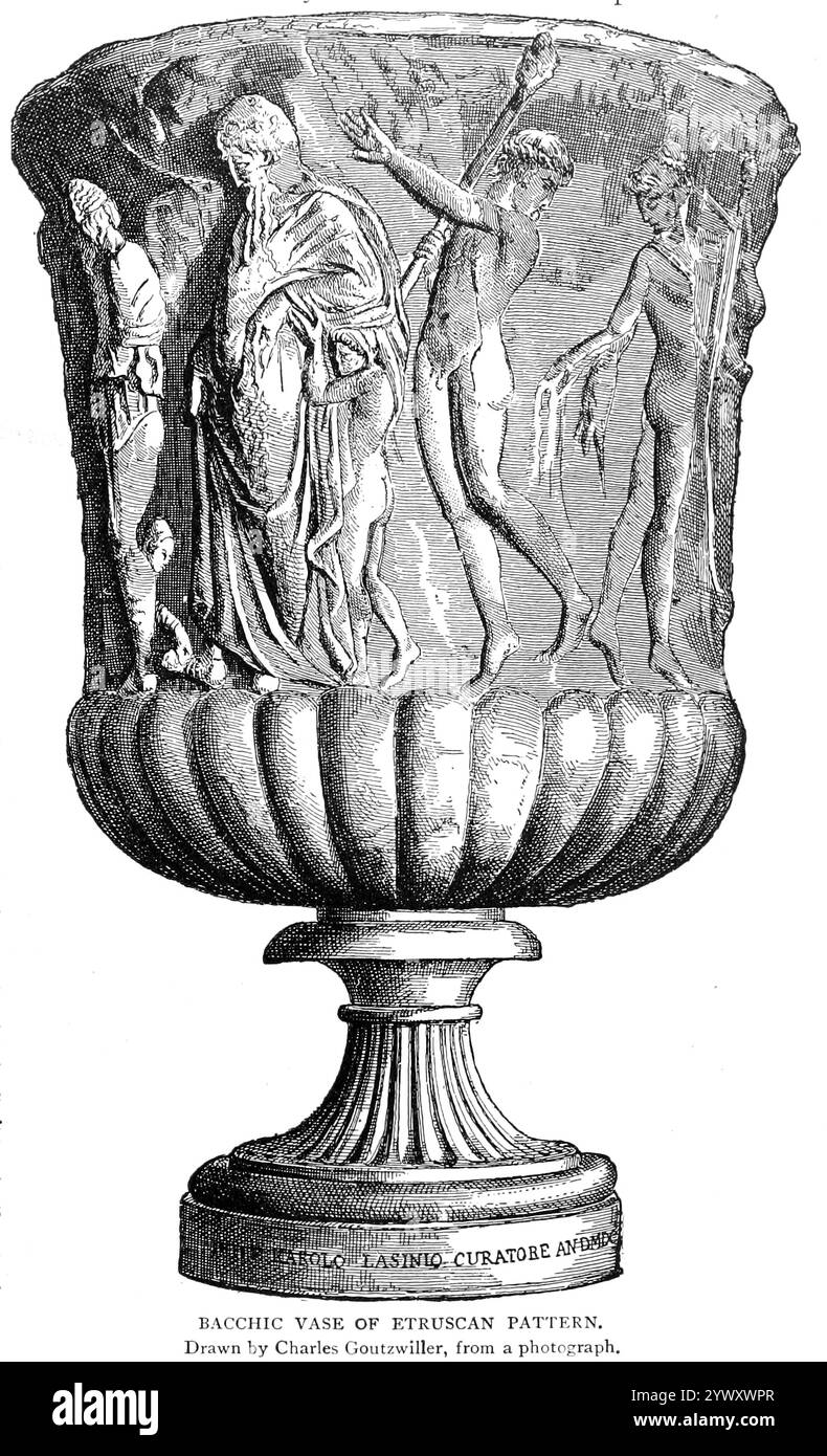 VASO BACCHIC CON MOTIVO ETRUSCO. Tratto da Charles Goutzwiller dal libro VIII The Romans from volume 3 of Ridpath's Universal History: An account of the origin, primitive condition and ethnic Development of the Great races of Mankind, and of the principal events in the Evolution and Progress of the civilized Life between men and Nations, from recent and Authentic sources with a preliminary investigation on the time, Place and way of the beginning by Ridpath, John Clark, 1840-1900 published in 1897 Foto Stock