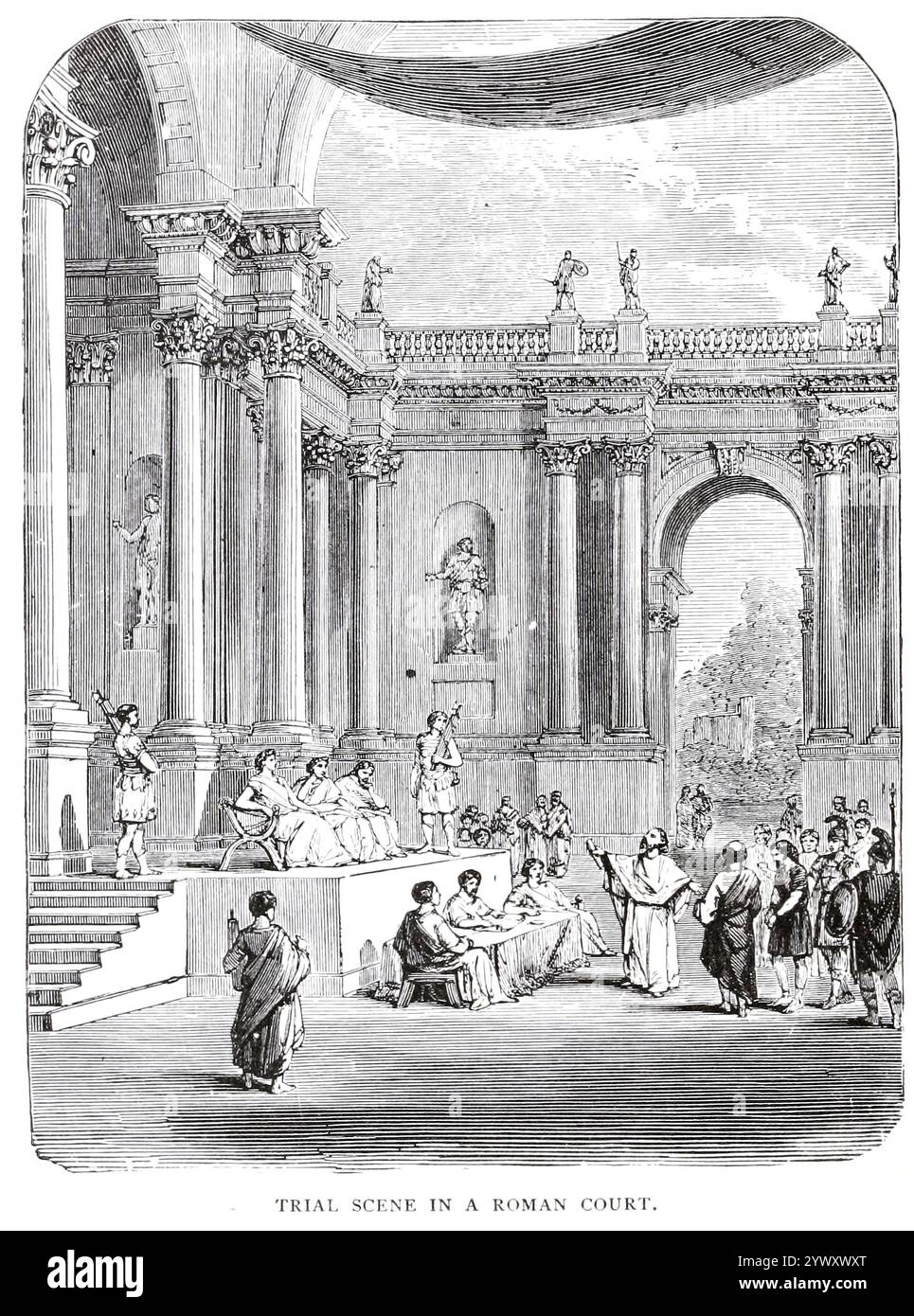 SCENA PROCESSUALE IN Un'illustrazione DI CORTE ROMANA dal libro VIII i Romani dal volume 3 della storia universale di Ridpath : un resoconto dell'origine, della condizione primitiva e dello sviluppo etnico delle grandi razze dell'umanità, e dei principali eventi nell'evoluzione e nel progresso della vita civile tra uomini e nazioni, da fonti recenti e autentiche con un'indagine preliminare sul tempo, il luogo e le modalità dell'inizio di Ridpath, John Clark, 1840-1900, pubblicato nel 1897 Foto Stock