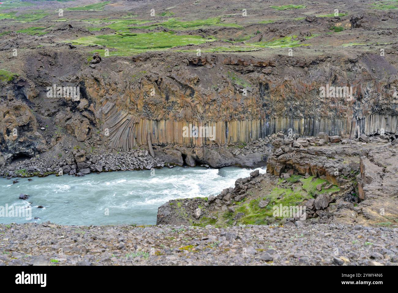 Basalto colonnare nella cascata Aldeyjarfoss (fiume Skjalfandafljot). Islanda. Foto Stock