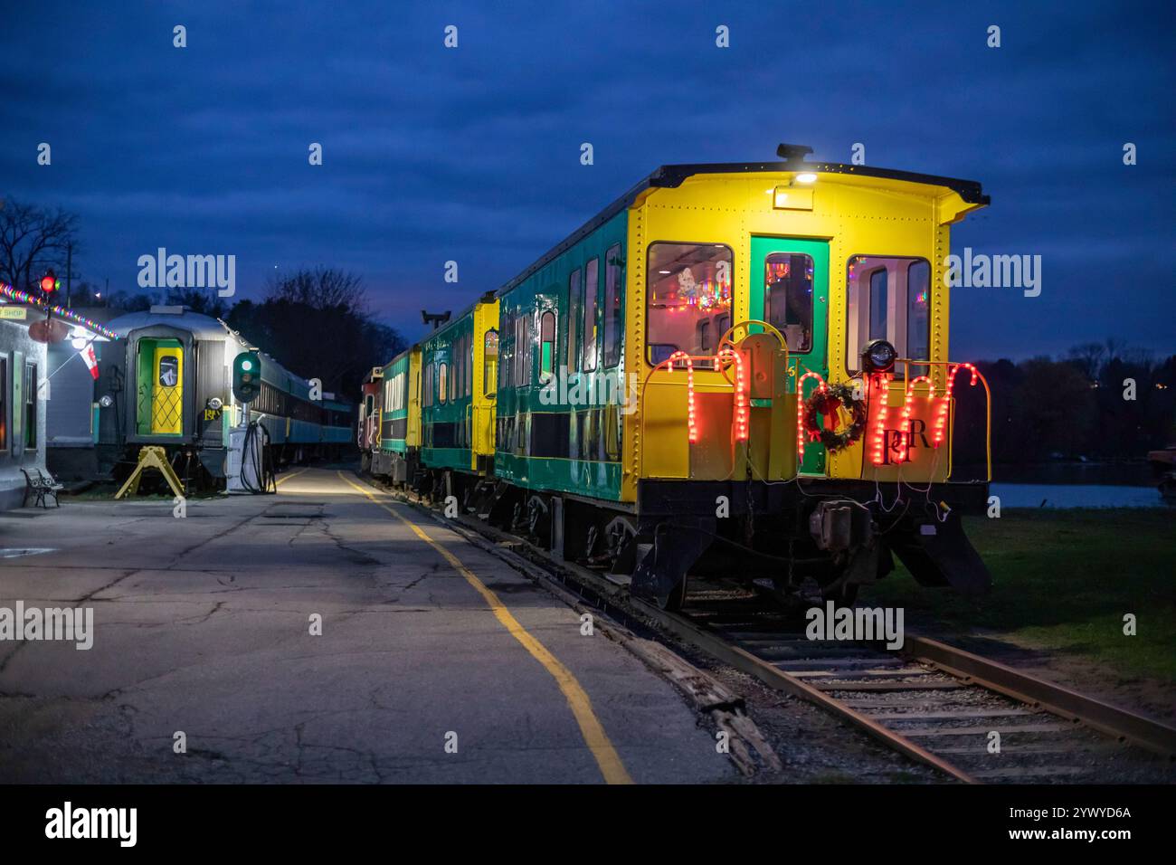 Port Stanley, Ontario Canada - Port Stanley. Terminal Rail, una ferrovia turistica, offre corse in treno tra Port Stanley e St. Thomas sulla vecchia Foto Stock