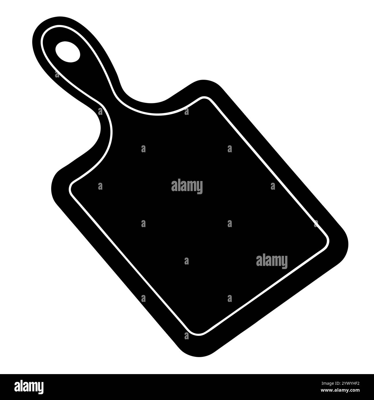 Una silhouette pulita e minimalista di un tagliere in legno con manico. Illustrazione Vettoriale