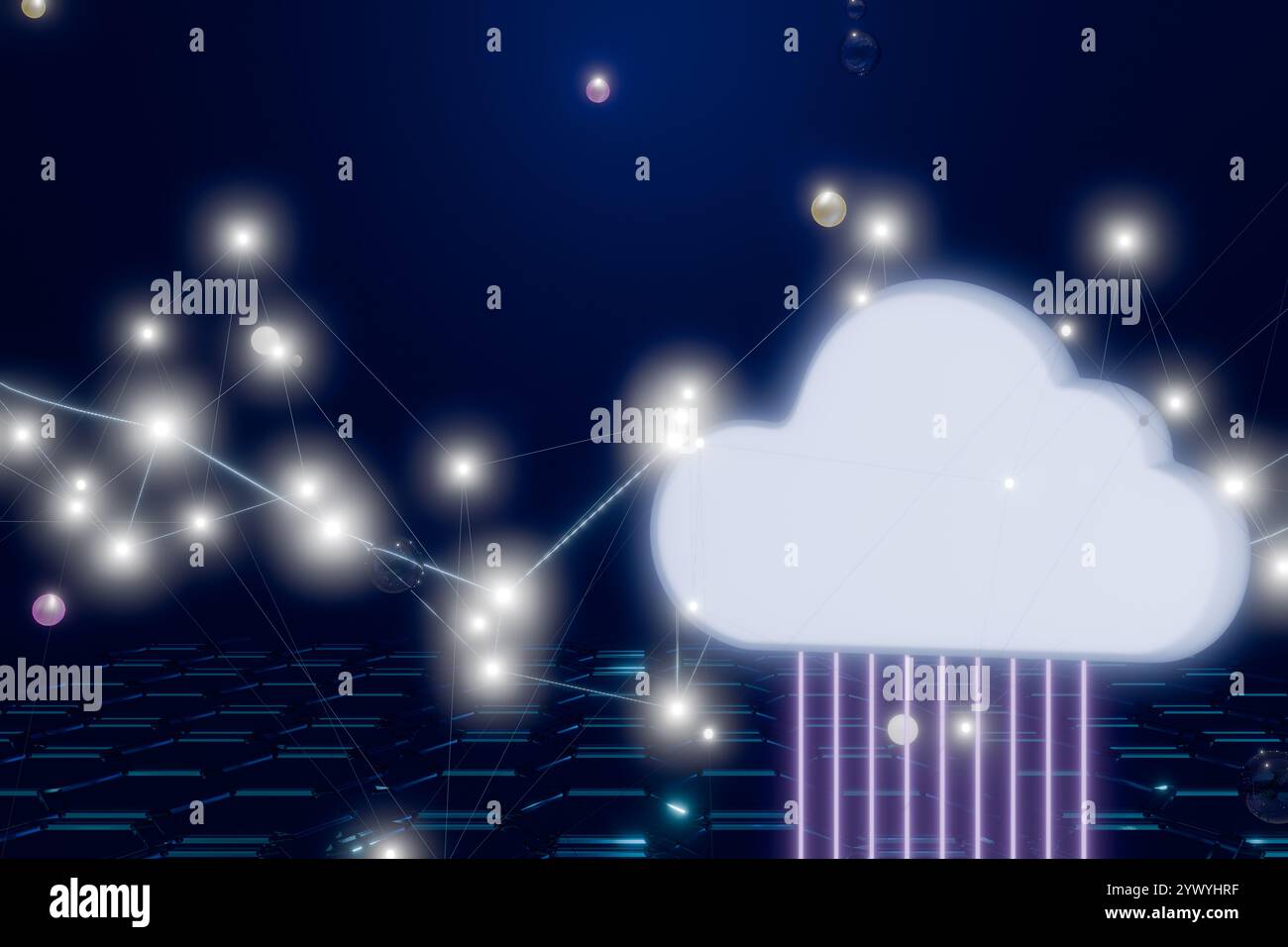 Cloud astratto con cavi e rete digitale. Rendering 3D. Foto Stock